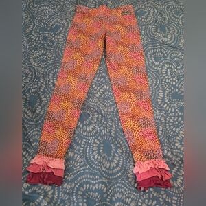 Size 10 Matilda Jane Multicolored Patterned Leggings, Ruffles At Botton Of Leg